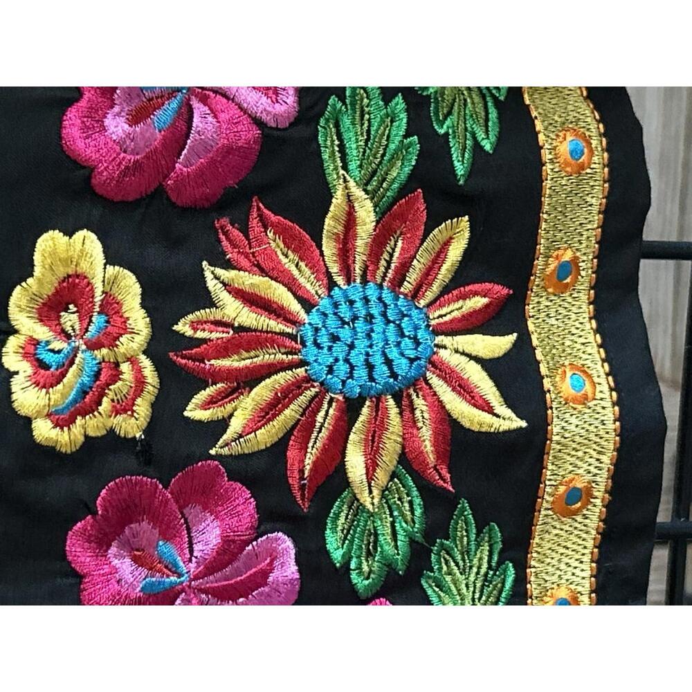 NWT Durga Tunic XL Black Pink Floral Embroidered 3/4 Sleeve - Picture 5 of 7